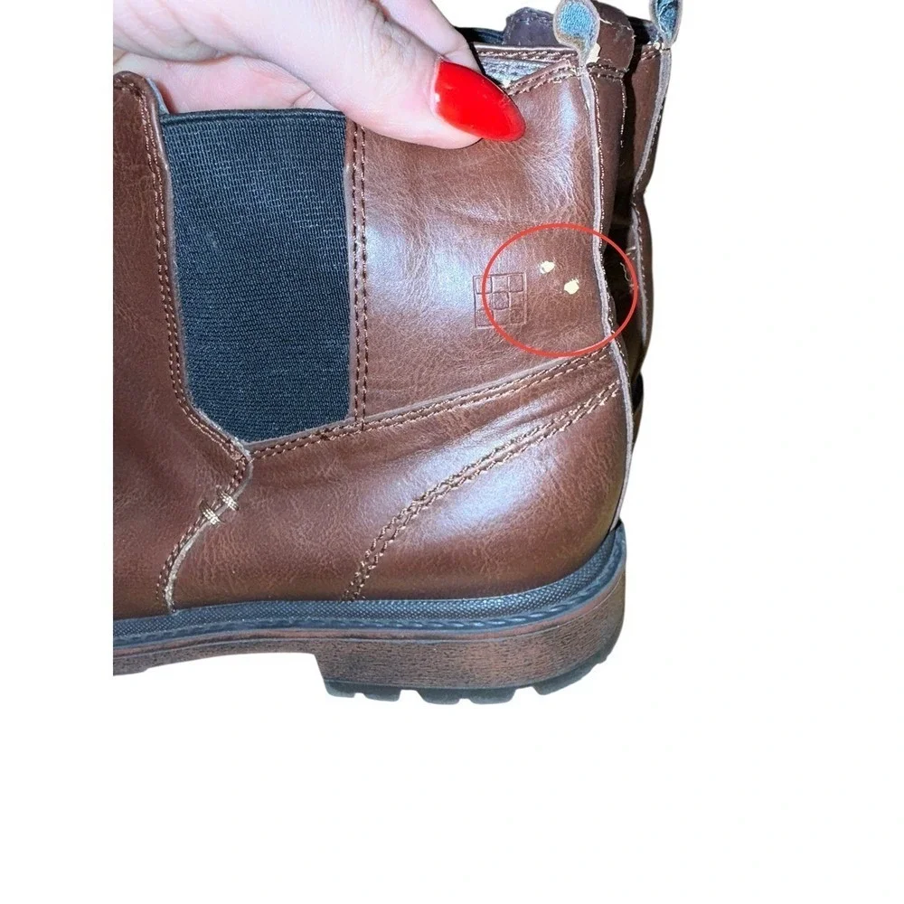 Vince Camuto Kent‎ Mens 6.5M Pre-Owned Brown Faux Leather Ankle Slip On Boots